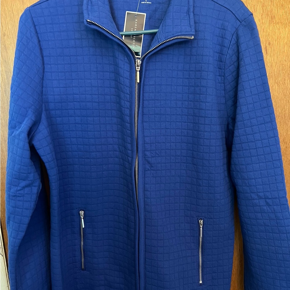 Blue Utility Jacket with Quilted Design and Stand-Up Collar